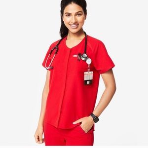 Figs Red Tela collarless scrub top XS